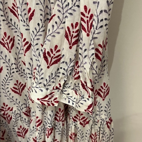 Zara 100% Cotton Red and White Patterned Long Sleeve Dress. Size US S - Picture 3 of 5
